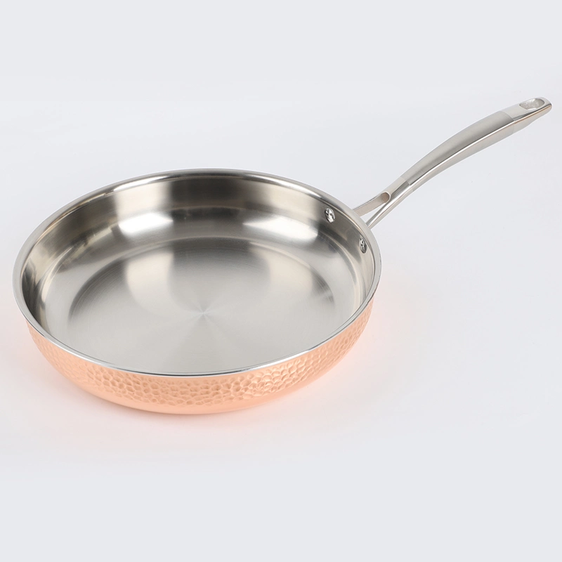 Best Quality Tri-Ply Copper Stainless Steel Hammered Fry Pan Cookware Great Cooking Pan with Stainless Steel Handle